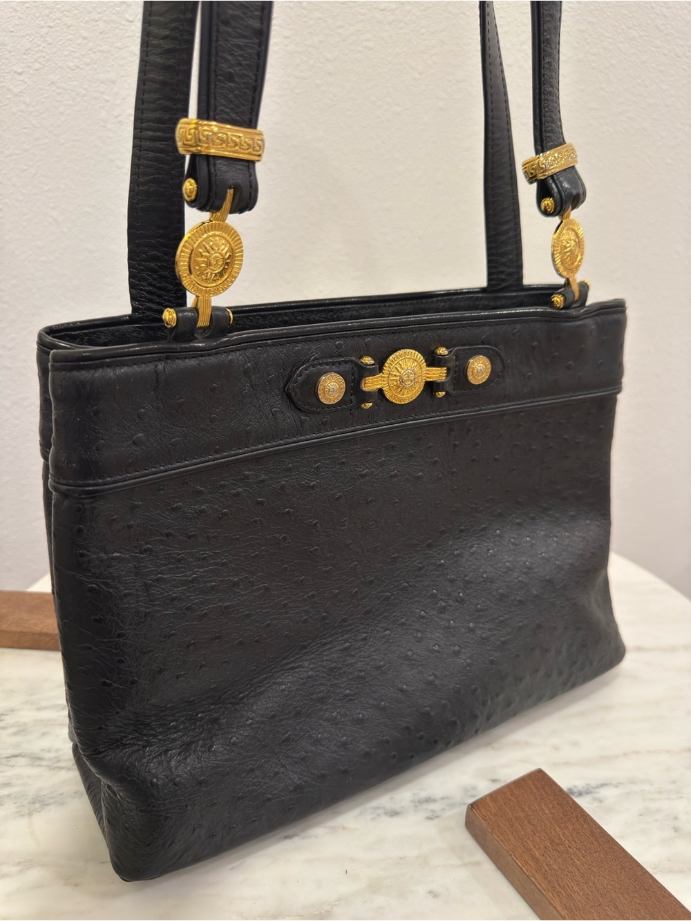 AUTHENTIC GIANNI VERSACE Sunburst Ostrich Shoulder Bag